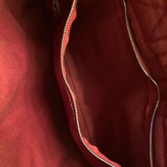 Hermes small luxury canvas tote bag handles in red with blue stripe accent - Picture 4 of 9